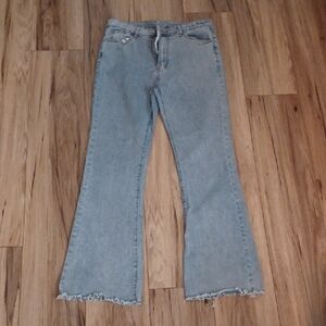 J1 - Women's Light Blue Flared Jeans. Size L